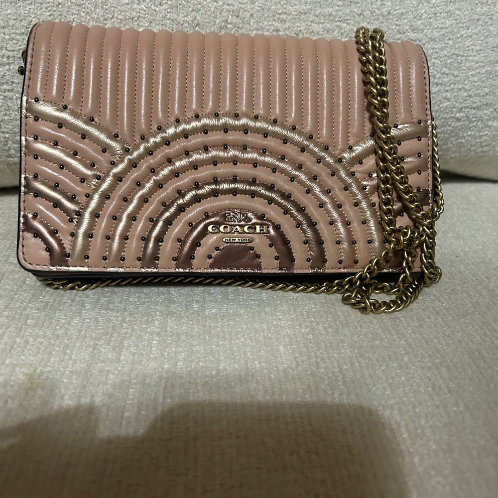Coach Tan/Pink Quilted Crossbody Bag